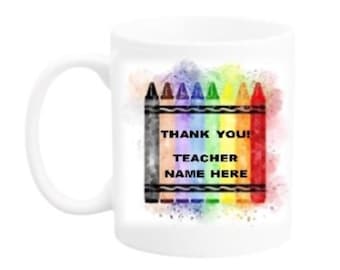 Teacher Gifts Leaving Present Crayon Print Name Added Personalised Mugs Free Gift Box Free Postage