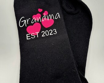 Grandma Nannan Est 2023 Socks Any year added Personalised Socks Black