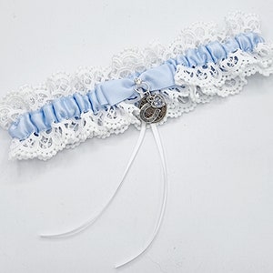 Garter Wedding Something Blue Sixpence Horseshoe Bride Gift Hen Party Free Gift Bag Tag Free Postage image 2