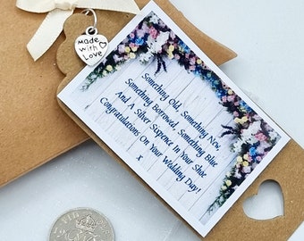 Something Blue Charm Wedding Gift BRIDE Lucky Sixpence  Gift Box Gift Tag FREE DELIVERY