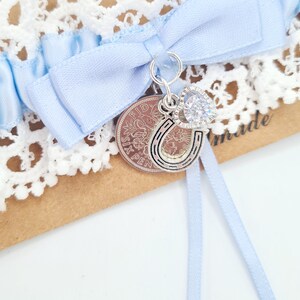 Garter Wedding Something Blue Sixpence Horseshoe Bride Gift Hen Party Free Gift Bag Tag Free Postage 画像 5