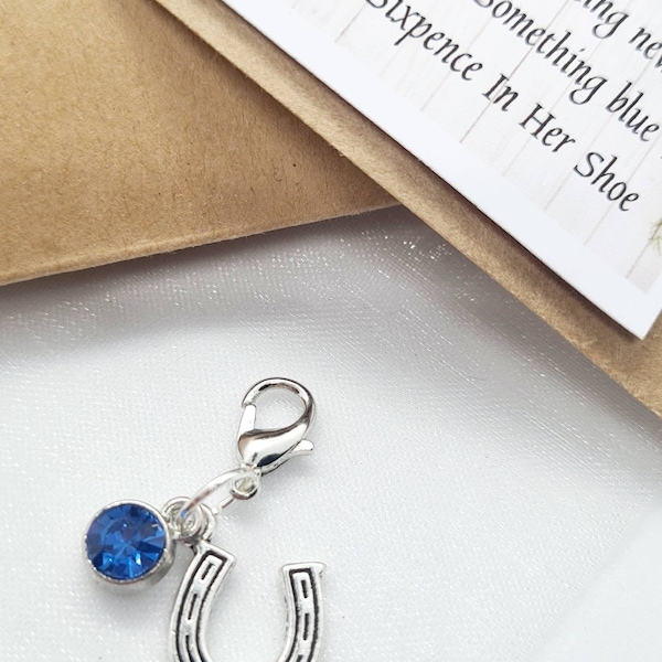 Something Blue Horseshoe Blue Charm with Lobster Clasp - Bouquet/ Garter Wedding Favour