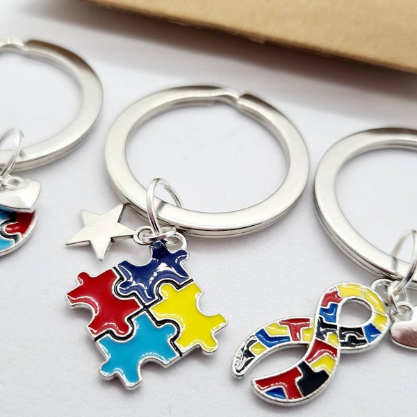 Portachiavi con puzzle per la consapevolezza dell'autismo, confezione regalo in organza gratuita