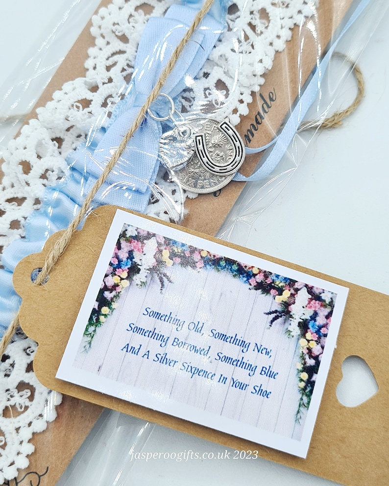 Garter Wedding Something Blue Sixpence Horseshoe Bride Gift Hen Party Free Gift Bag Tag Free Postage 画像 4