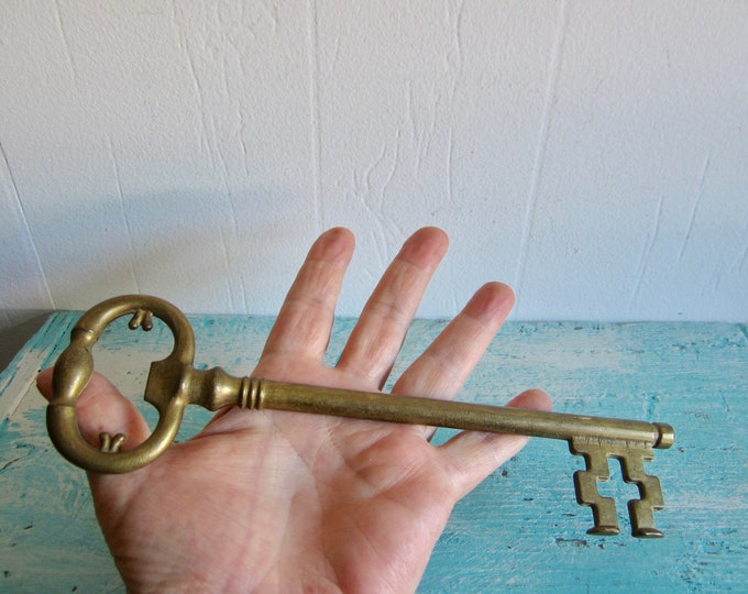 Vintage LARGE Brass Key 8.5 Long Solid Brass Decorative Key Wall