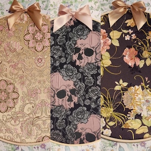 Brocade Pin Hoops - Skulls Gold and Florals