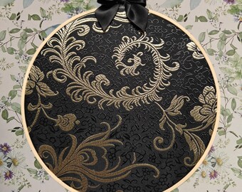 Enamel Pin Hoops -Black and Gold Brocade
