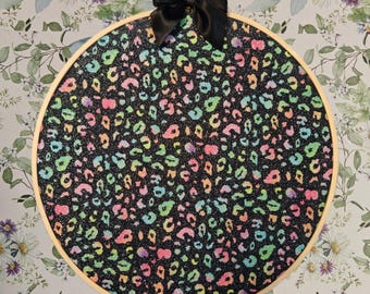 Enamel Pin Hoops -Black Glitter Rainbow Leopard Print