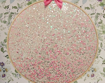 Enamel Pins Hoops - Pink and White Glitter