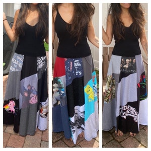 Custom Maxi Skirt Made From YOUR T-Shirts! Long Skirt made from YOUR Upcycled T-Shirts. One of a kind made from your memories