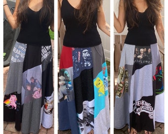 Custom Maxi Skirt Made From YOUR T-Shirts! Long Skirt made from YOUR Upcycled T-Shirts. One of a kind made from your memories
