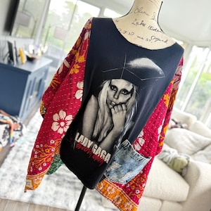 LADY GAGA inspired Upcycled Vintage Kantha Poncho Tee - with POCKET! Free size