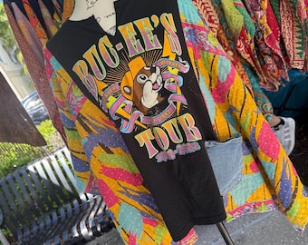 Camiseta tipo poncho Kantha vintage reciclada de BUC-EES - ¡con bolsillo! Talla única