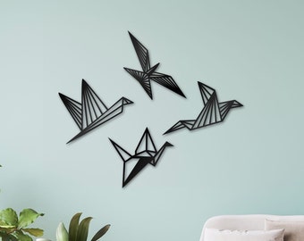 Geometric Birds Quad Wood Decor, Set of 4 Piece, Polygon Birds Set, Wood Wall Decor, Kitchen Wall Art, Bedroom Wall Decor, Bird Lover Gift