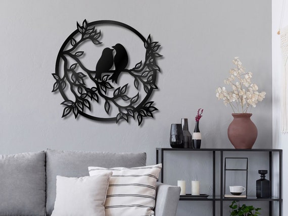 Oiseaux perchés sur une branche darbre en cercle de bois, Art mural en  bois, Décoration de salon, Cadeau de pendaison de crémaillère, Décoration  murale -  France