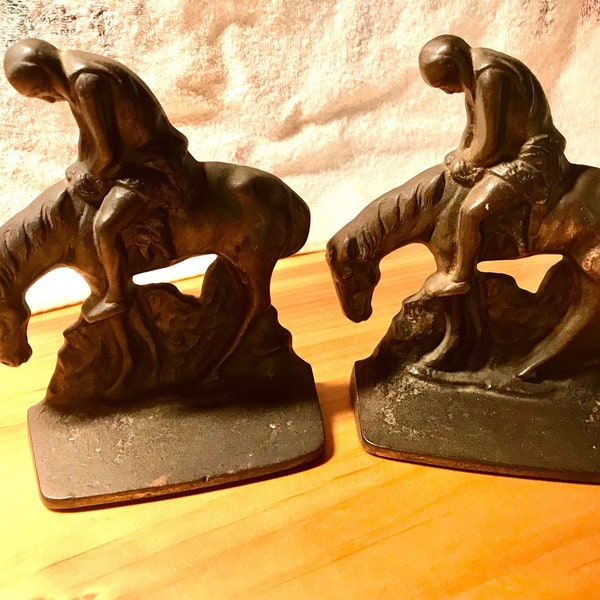 Vintage End of the Trail, tired man on horse bookends