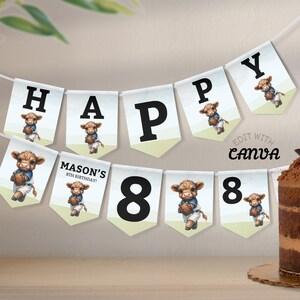 Banderines editables de guantes de béisbol para fiestas infantiles personalizadas. Banner imprimible para celebrar cumpleaños infantiles. Edita la plantilla en Canva y descarga.