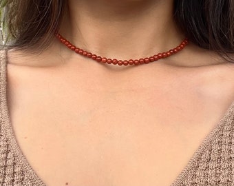 Red Jasper crystal beaded choker necklace raw stone chakra necklace healing stone A