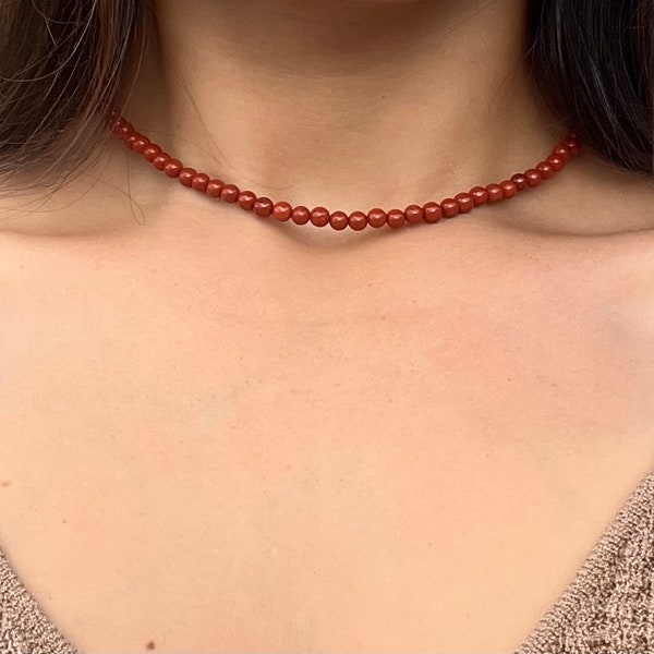 Red Jasper crystal beaded choker necklace raw stone chakra necklace healing stone A