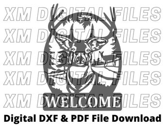Deer Welcome Sign DXF File, Dxf Digital Download, Scaled DXF File, Wall Art File, Downloadable File, Instant Download Dxf File, Cutting File