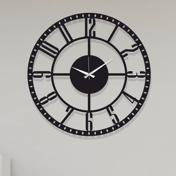 Horloge Murale, Minimalist Silent Black Wall Clock, Unique Oversize Metal Wall Clock, Wanduhr, Housewarming Gift