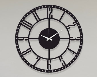 Minimalist Black Metal Wall Clock, Silent Oversized Clock, Housewarming Gift