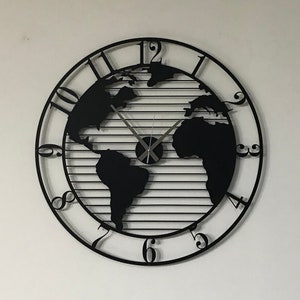 Reloj de pared de mapa mundial de metal de gran tamaño, reloj de pared silencioso, decoración de mapa de metal, reloj de oficina decorativo, reloj de pared de la escuela, el mejor regalo de Navidad
