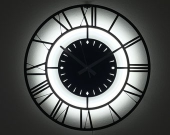 Reloj de pared romano de metal iluminado por LED, reloj de pared de metal, reloj para pared, reloj de lámpara de noche, reloj de luz nocturna, reloj de lámpara de noche romana