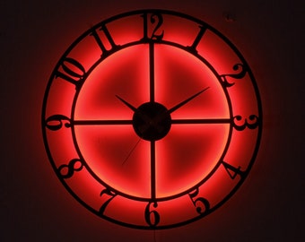 Metall klassische Wanduhr, LED beleuchtete Metall Wanduhr, Uhr für die Wand, Nachttischlampenuhr, Nachtlichtuhr, Nachtlampenuhr