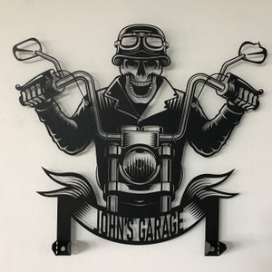 Metal Skull Motorcycle Helmet & Jacket Holder: Personalized Rider Gift