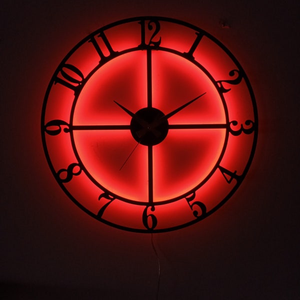 Orologio da parete classico in metallo, orologio da parete in metallo illuminato a led, orologio da parete, orologio lampada da comodino, orologio luce notturna, orologio lampada notturna