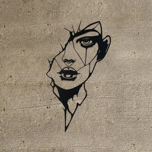 Broken Lady Face Metal Wall Decor, Half Face Metal Wall Decor, Lady Lineart, Lineart Metal Wall Decor, Woman Minimalist Wall Decor