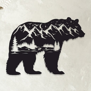 Decorazione da parete in metallo a forma di orso, decorazione per foreste e montagne, decorazione per animali selvatici, regalo per amanti della natura, decorazione da parete in metallo naturale