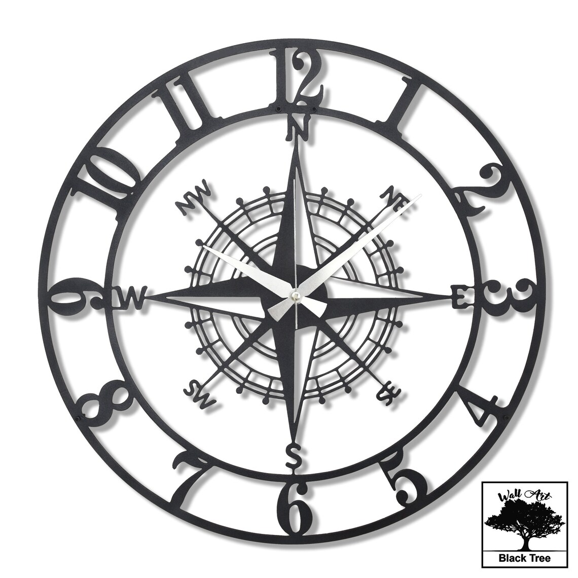 Metal Compass Wall Clock Oversize Wall Clock Living Room Etsy