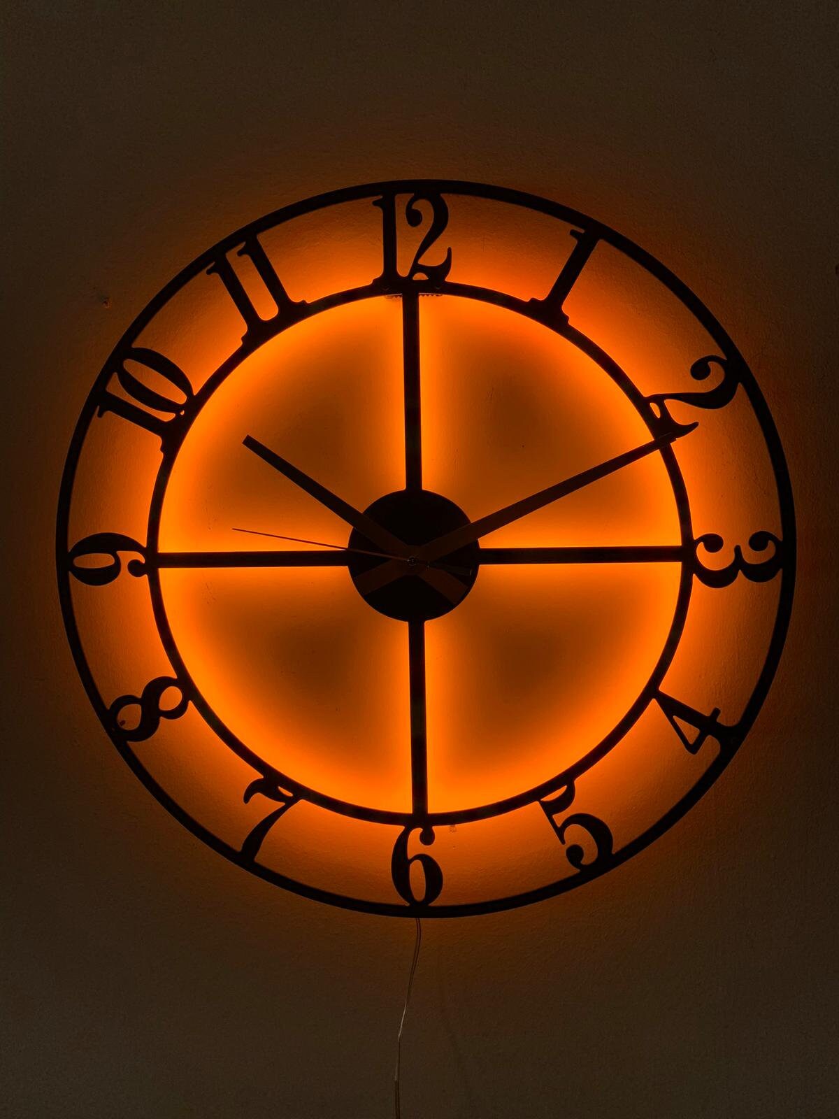 Led Lighted Metal Classic Wall Clock Metal Wall Clock Clock Etsy