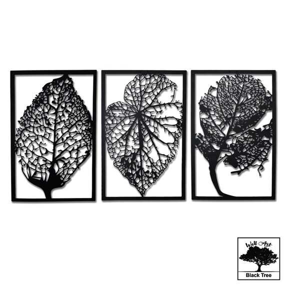 Metal Leaf Wall Art: 3D Shadow Sculpture, Set of 3
