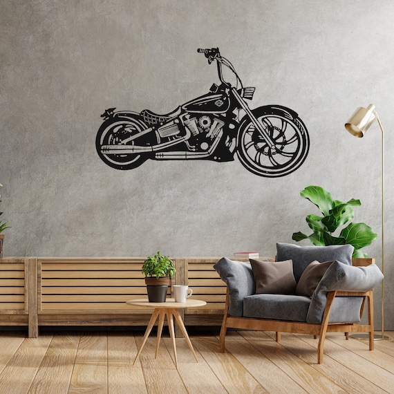 Déco murale métal : Moto Type Harley Davidson Noire, L 109 cm