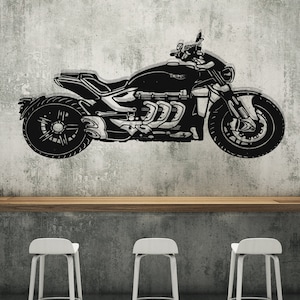 Triumph Rocket 3 Motorcycle Metal Wall Art: Cafe Racer Decor