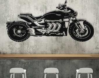 Triumph Rocket 3 Motorcycle Metal Wall Art: Cafe Racer Decor