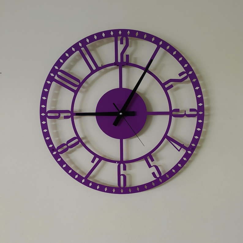 Purple home - Purple Metal Wall Clock: Oversized Colorful Home Decor 