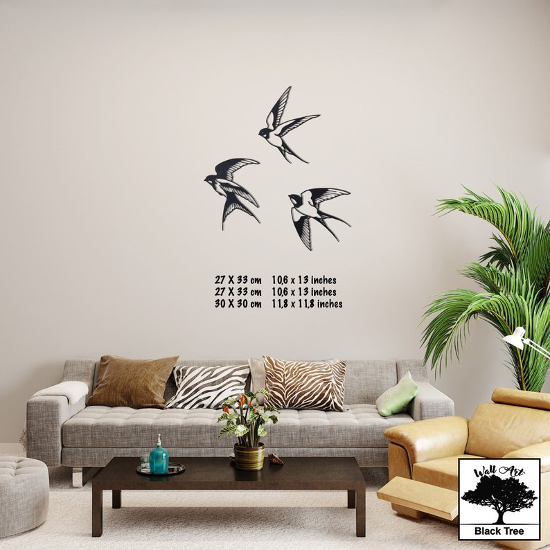 Swallows Metal Wall Art Metal Wall Decor Birds Art 3 Piece Etsy