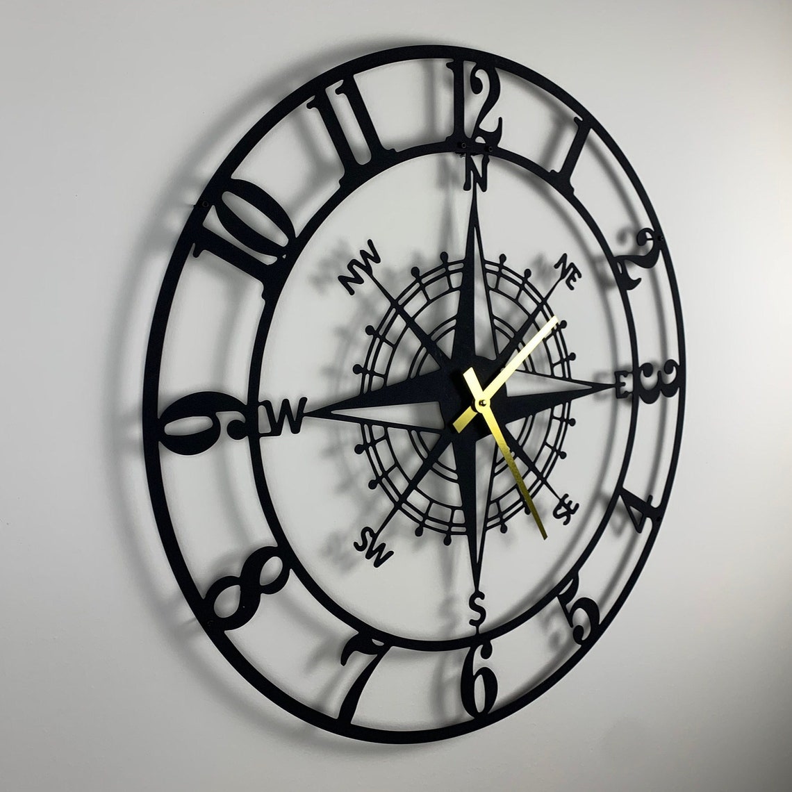 Metal Compass Wall Clock Oversize Wall Clock Living Room Etsy