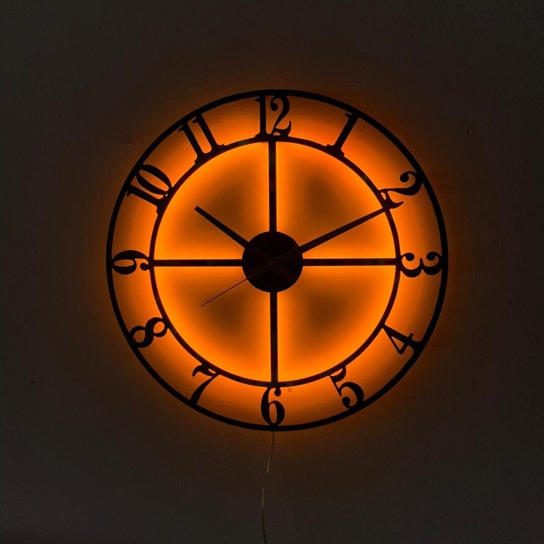 Led Lighted Metal Classic Wall Clock, Latin Numera Metal Wall Clock