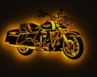 Motorrad-LED-Wanddekoration aus Metall, Harley-LED-Deko, Harley-Davidson-Geschenk, Motorrad-Wandkunst, Vatertagsgeschenk, Garagendekoration, Mancave-Dekor