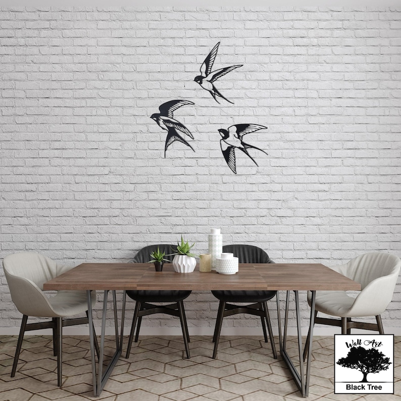 Swallows Metal Wall Art Metal Wall Decor Birds Art 3 Piece Etsy