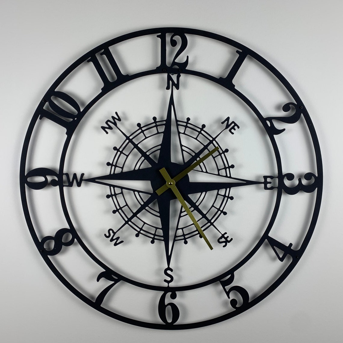 Metal Compass Wall Clock Oversize Wall Clock Living Room Etsy