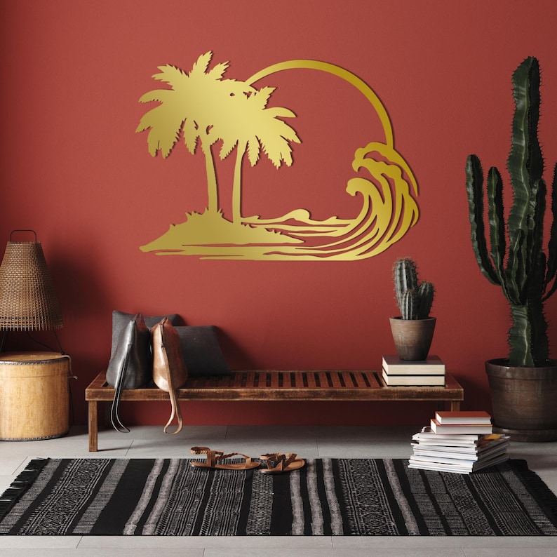 Palm Tree Wall Art Metal Decor With Sun, Tropical Wall Decor, Beach ...