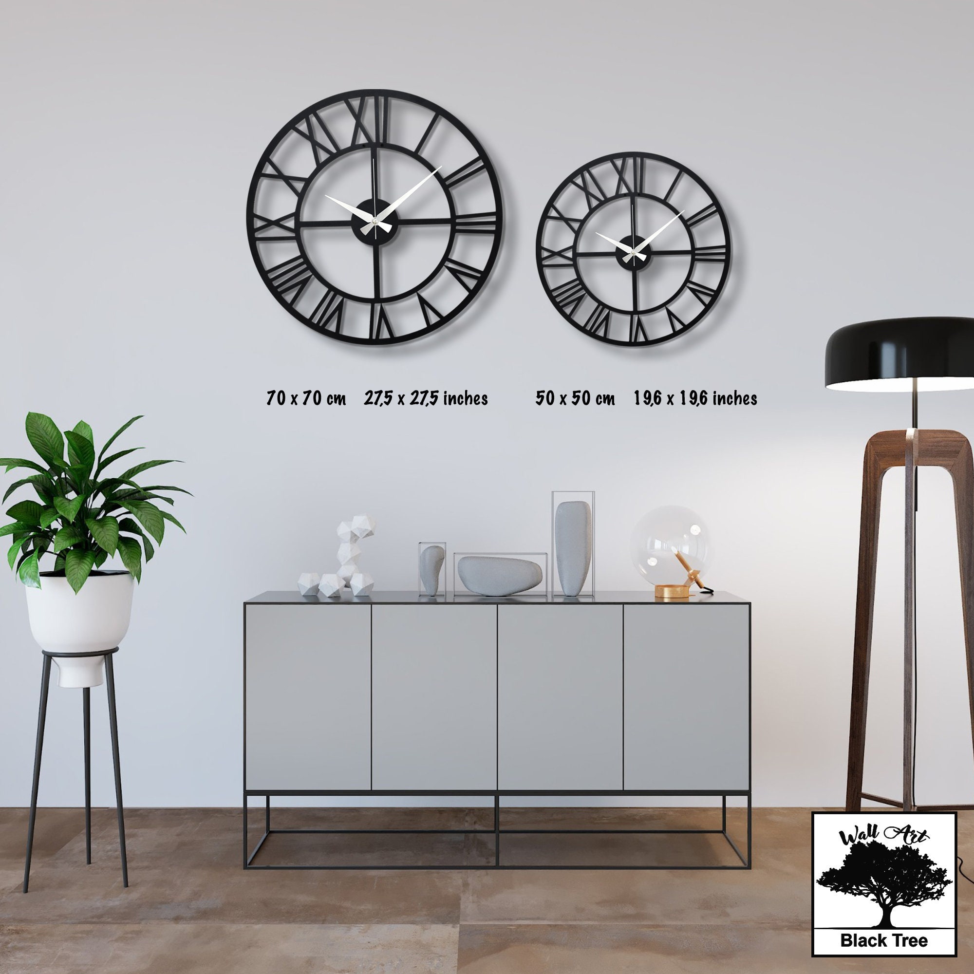 M&W Horloge murale en métal Horloge de cuisine à piles Accessoires de salon Horloge murale en chiffres romains Accessoires décoratifs 