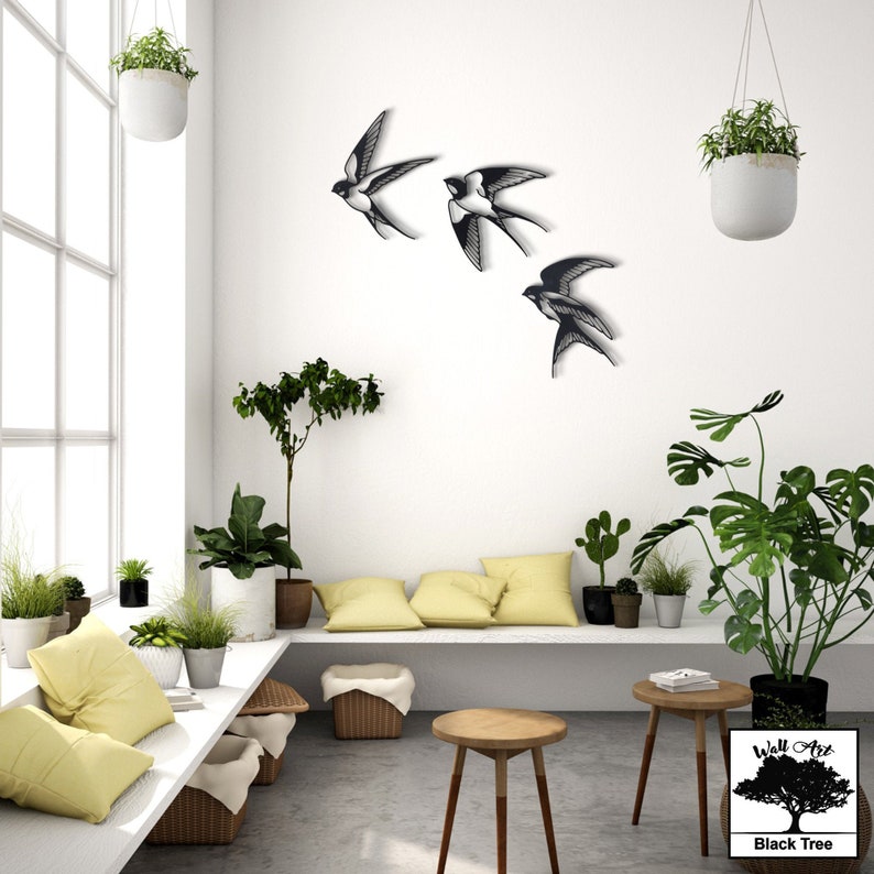 Swallows Metal Wall Art Metal Wall Decor Birds Art 3 Piece Etsy