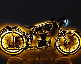 Harley Davidson Motorcycle LED Metal Wall Art: Mancave Garage Decor